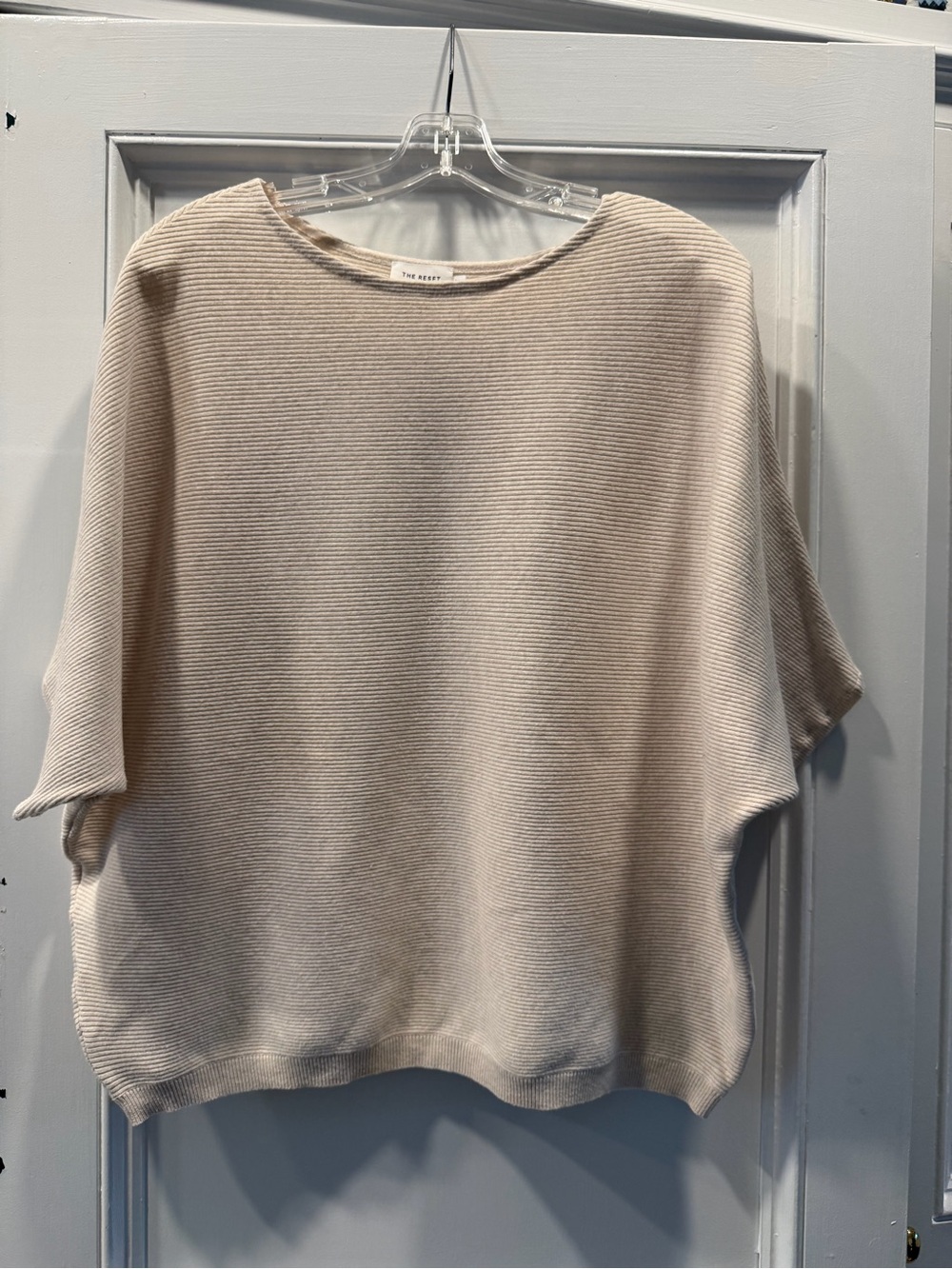The Reset DolmanCream Ribbed Short-Sleeve Sweater